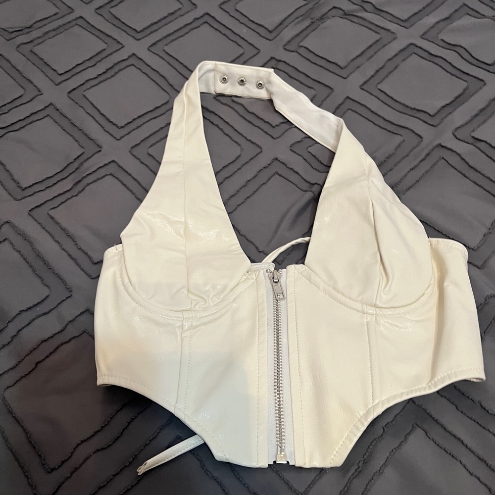 Edikted Cream Halter Top with Zip Detail